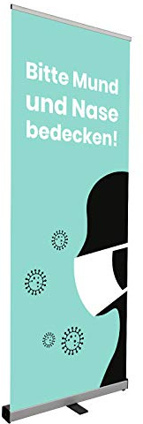 Vispronet Roll Up 80x200 cm, Werbung/Dekoration, stehend, mobil, Werbebanner, Werbetafel, aufrollbar, Bedruckt (Mund & Nase Bedecken)