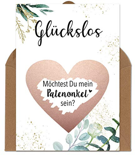 OWLBOOK Rubbelkarte Patenonkel Fragen - Willst du mein Patenonkel sein - Karte mit Rubbelherz Rosa Geschenke Geschenkideen für Patenonkel Pate zum Schwangerschaft verkünden