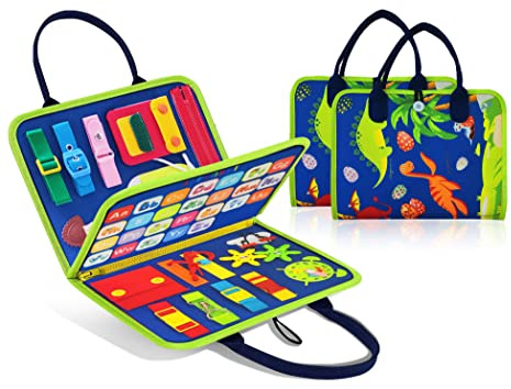 LearnToy Busy Board Montessori Giocattolo Bambino 1 2 3 4 5 Anni 3 Pannolini Dinosauro Tavola Montessori per Imparare Le abilità motorie Sottili, Giocattoli educativi Giochi Montessori per Ragazzo