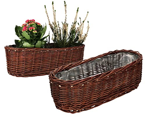 KOTARBAU® Uppsättning av 2 ytterkrukor av pilar flätor blomkruka oval för blommor växter naturkorg 40 cm blomlåda rotting flätad korg