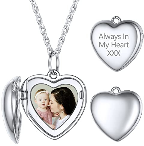 Supcare Herz Medaillons für Damen Medaillon zum Öffnen für Bilder 925 Sterling Silber Foto Text Gravur Halskette mit Anhänger Amulett Locket Necklace Personalisiert Modeschmuck für Frauen Mädchen