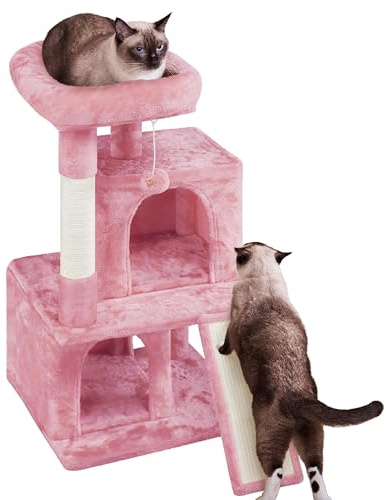 Yaheetech 91cm Cat Tree Cat Tower with Double Condo Cat Scratching Post Dangling Ball for Kittens Cats, Pink