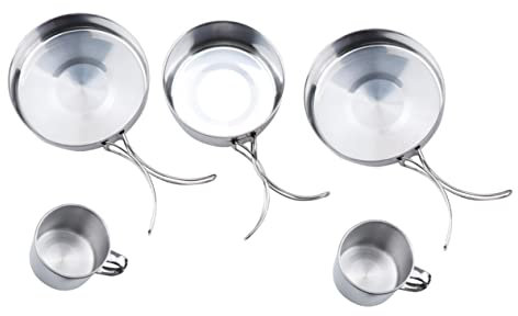 Toddmomy Portable Camping Picnic Cookware Set Frying Pan Large Pots Cups Plates Lid Stainless Steel