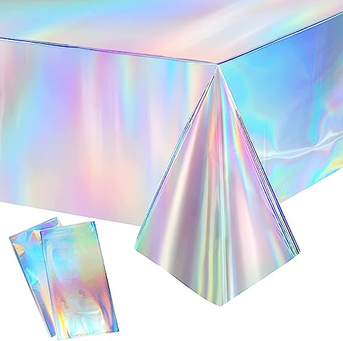 BDSHUNBF Lot de 2 Nappes en Plastique Irisé, Nappes Rectangulaires, Nappe de Fête Brillantes, Imperméables Protection Décoration de Table, pour Mariage, Noël, fête d'anniversaire 137 X 274cm