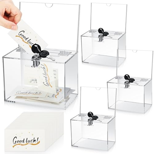Kigley 4-pack akryl raffelbox med lås och 400 biljettkort klar valurnära box förslag box donationslåda med fack förvaringsbehållare för röstning välgörenhetssamling 16,3 x 11,5 x 9,9 cm