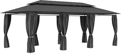 Homgoday Gazebo con Tende 600x298x270 cm Antracite, Gazebo da Giardino, Gazebo Ombrellone da Giardino Spiaggia Pesca Esterno Antivento per Arredo Giardino Terrazzo Ambienti