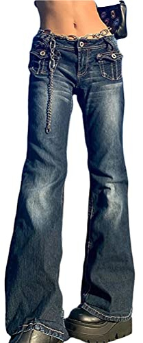 ticticlily Jeans Donna Vita Alta Larghi Pantaloni Denim Y2K E-Girls Stretch Pantaloni Svasati Elastico Gamba Dritta Casuale Harajuku 90s Pantaloni Flare Hipster Hiphop B5 Blu S