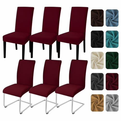 Yugarlibi Stuhlhussen 6er Set Stretch Stuhlbezug Schwingstuhl Bordeaux | Elastische Stuhlhussen Schwingstuhl Stuhlbezug Universal Esszimmerstühle Bezug Waschbare hussen für stühle Küche Hochzeit
