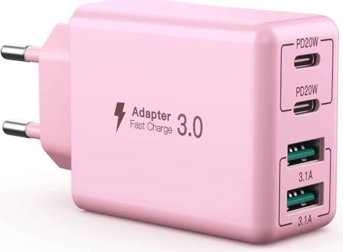 USB C Ladegerät, 40 W 4 Ports USB C, Schnellladeblock Dual Port PD+QC, Multiport Typ C Ladegerät kompatibel mit iPhone 11/12/13/14/15/Pro Max/XS/XR/8/7/Samsung Telefon/Tablet