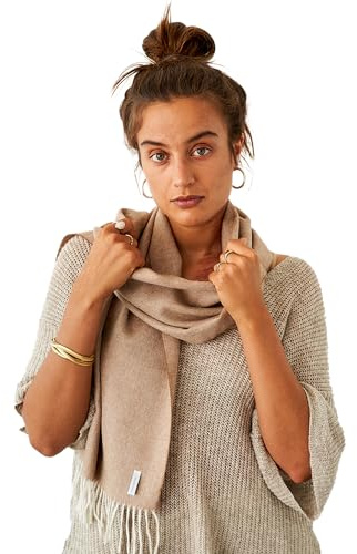 Apikuna® Écharpe bébé en alpaga avec franges, pour homme et femme, automne et hiver, 180 x 30 cm, douillette, chaude et respirante, 100 % laine d'alpaga bébé, camel, 180x30 cm