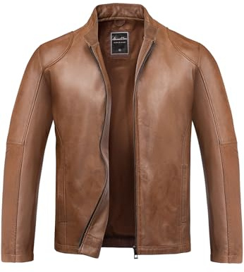 Amaci&Sons Herren Echtleder Jacke Biker Zipper Lederjacke 9106 Cognac XXL