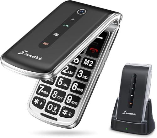 SweetLink F1 Plus Telefono Cellulare per Anziani, Flip Telefoni Cellulari Tasti Grandi, Contatti con Immagini, Base di Ricarica, Pantalla 2.4, Volume Alto, Funzione SOS