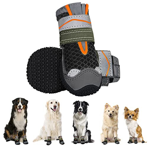 Eyein Hundeschuhe Pfotenschutz, 2 Stück atmungsaktiv Hundeschuhe mit Rutschfester Sohle und reflektierendem Klettverschluss für kleine, mittlere und große Hunde, Sport im Freien, Schwarz, Größe 0