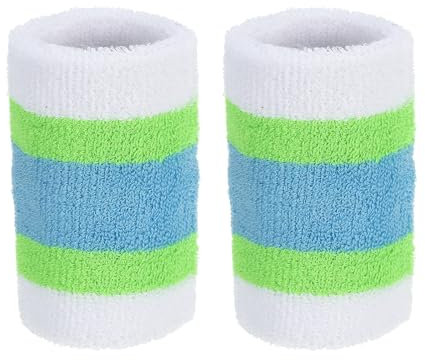 PATIKIL 2 Packung Schweißbänder Handgelenk 8x10cm Weiche Verdickte Baumwolle Fitness Arm Schweißband für Tennis Basketball Fußball, Weiß Grün Blau