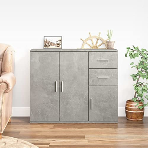 AOPLIKJ Sideboard Küchenschrank Schrank Aufbewahrungsschrank Moderne Kommode Mehrzweckschrank Anrichte Highboard für Wohnzimmer Küche Esszimmer Viel Stauraum Betongrau 91x29,5x75 cm