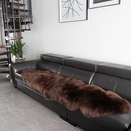 AGFNGE Sheepskin Rug, Fluffy Shaggy Area Rug, Super Soft 24‘’ x 72‘’ Sheepskin Hair Rug, Plush Rug, Decorative Rugs for Bedroom, Children's Room, Living Room (Brown, 24 x 72)