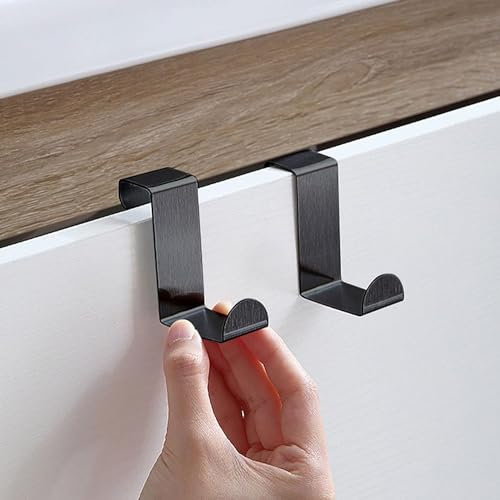 CHEFZOCO Gancho para puerta de armario de diseño Z, Perchero para armario, Colgador para puerta, Ganchos para borde de armario, Gancho Puerta, Acero inoxidable, Negro, 2 Unidades