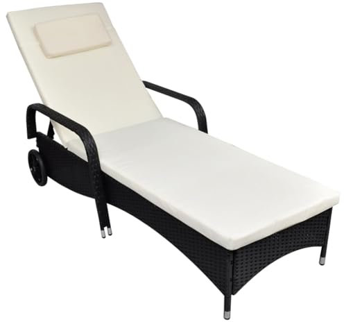 Home Items, Sonnenliege mit Rollen, Polyrattan, Schwarz, Anzugmöbel
