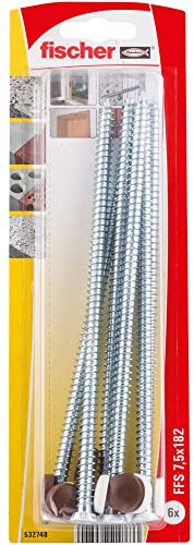 Fischer - Edelstahlschrauben - Blisterverpackung mit 6 Schrauben für Tischlerarbeiten FFS 7,5 x 182 mm + Kappen weiß und dunkelbraun - Fischer