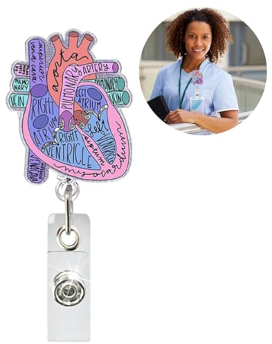 Fc'Noqgn Ausweishalter Herz Roller Retractable ID Clip Anatomie Lustige Krankenschwester Tag Halter Pädiatrie Krankenpflege Badge Clips für Arzt Student Lehrer Büro klinisch