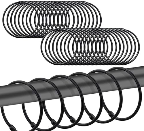 40 Stück Vorhangringe Metall, 50mm Gardinenringe zum Öffnen, Duschvorhang Ringe, Vorhang Hängend Ringe für Duschvorhänge und Gardinenstangen Buchringe (Schwarz)