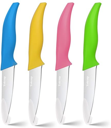 Yedcxup Paring Knife Set 4 - Fruit Vegetable Paring Knives Large Sturdy Handle Stainless Steel Sharp Blades Paring Knife Quick Cutting Small Kitchen Knife, 4 inch (Multicolour)