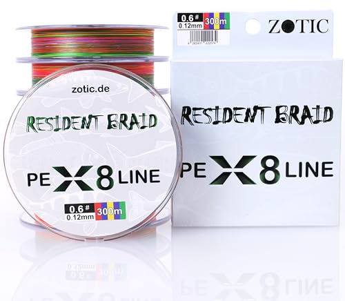 Zotic Resident Braid PE X4/X8, 4-fach/8-fach geflochtene Angelschnur für Baitcaster u. Spinnrute, Profi Angelzubehör, Raubfisch, Angelsehne, 100m 150m 300m, Fishing Line, Angeln
