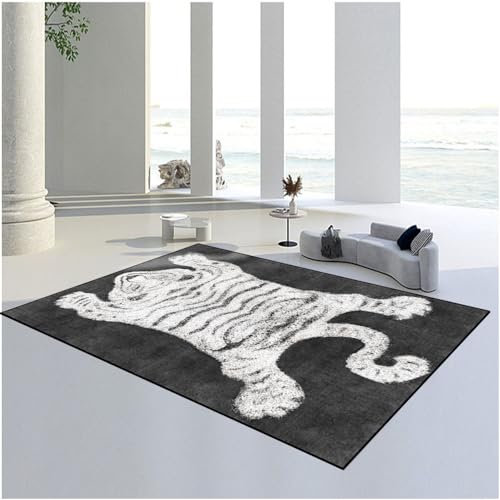 Neuer waschbarer Wohnzimmerteppich, rutschfeste Akzentteppiche, Schlafzimmer-Esszimmer-Flurteppich, weicher Kurzflorteppich, Retro-Tigermuster, Schwarz-Weiß-Grau, 120 x 170 cm Learned extensively
