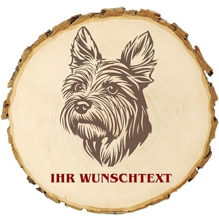 KIWISTAR UG - 14-16 cm Baumscheibe - Silky Terrier - Hund - personalisiertes Geschenk individuell selbst gestalten - Name - Holzscheibe mit Wunschtext - Naturholz - Geschenk - Türschild