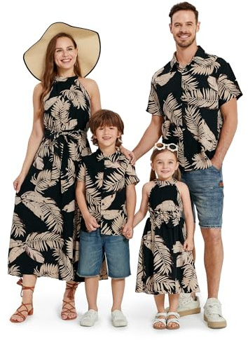 PATPAT Familien Outfit Set-Hawaii Neckholder- Partnerlook Mutter Tochter Kleid Kurzarm T-Shirt & Kind Kleider Mama Tochter Kleidung für Sommer & Herbst & Frühling/Herren L