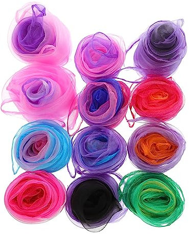 ANDRESLAD Tanz-jongliertücher Schal 12er-set Quadratische Chiffon-taschentücher Für Jungen Und Mädchen Bühnen-performance-requisiten Vielseitige Schals Zufällige Farbe