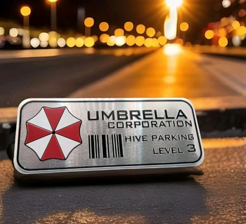 3D Umbrella Corporation Auto Emblem Aluminium Aufkleber XCBW Sticker Silber KFZ Silber