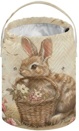 Osterkörbe im Vintage-Stil mit Kaninchen, Blumen, Häkelgarn, Häkeltasche, Organizer, Reisegarn, Aufbewahrung, Organizer, Kordelzug, Stricktasche für Häkelanfänger, Strickzubehör und Zubehör