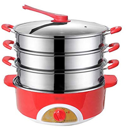 MQPALZKD Pentola Istantanea in Acciaio Inox 304 Pentola A Cottura Lenta Pentola A Vapore per Alimenti Scaldavivande A Vapore Elettrico Scaldavivande Commerciale(Red)