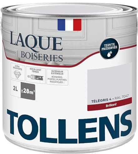Tollens - Peinture, Laque, Ultra Résistante, Multisupport, Brillant Télégris, 2L = 28m2