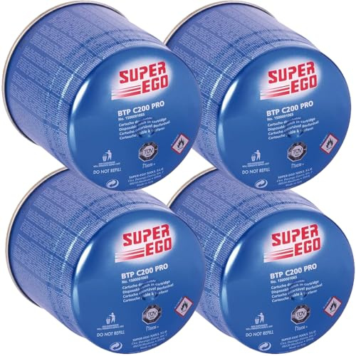 Suinga Packung mit 4 Butangaskartuschen, 190 g, für Kocher, Gaskartusche für Camping C200, Gaskartusche