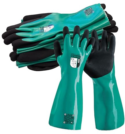 Nitrex 460, guante largo de nitrilo químico de doble inmersión, color verde, calibre 18, 5 pares, talla 10