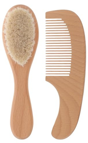 Mipcase Brosse à Cheveux et Peigne en Bois Bain Soin Cuir Chevelu Délicat Ensemble pour Bébé Léger et Facile à Manier