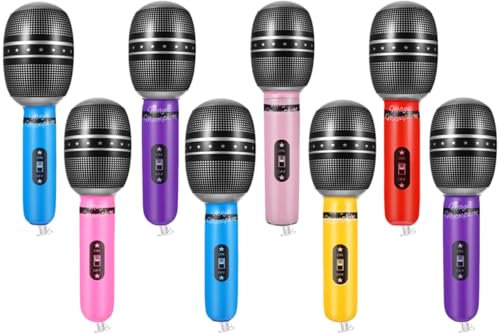 Kisangel 8 Pièces Microphone Simulé Gonflable Accessoire Faux Microphone Jouet Cosplay Modélisation Fête Garçon Fille Intérieur Extérieur