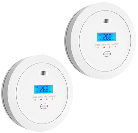 Carbon Monoxide Detector for Home,AA Battery Powered CO Alarms with Digital Display, CO Detectors with Test &Mute Button,10 Year Sensor Life Home Safety Alarm,Conforms to EN 50291,C02,2 PCS