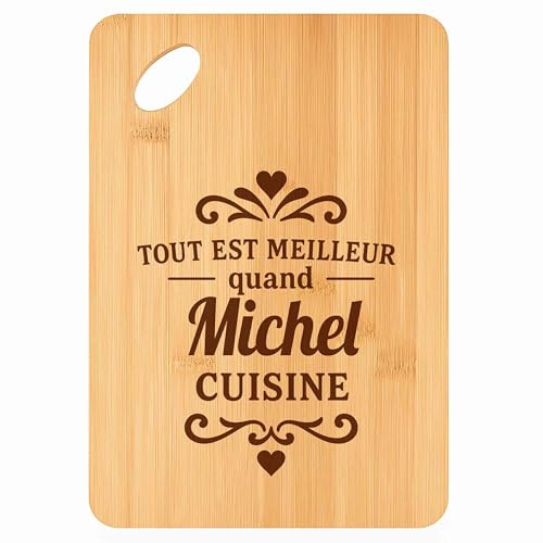 Planche à Découper Meilleur Quand Michel Cuisine - Plateau Apéro en Bambou Cadeau Gravé pour Homme Cuisine Barbecue