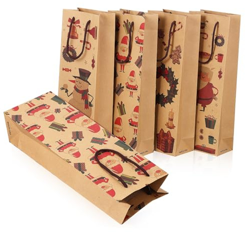 LOLIPPYY 12 Stück Weinbeutel Wein Taschen Weinflaschentaschen Weihnachten Weinflaschentaschen für Weihnachten Stichworte Flaschentaschen aus Papier Flaschentaschen für unterwegs Kraftpapier
