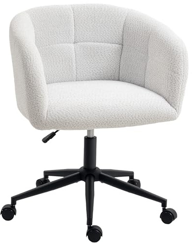 HOMCOM Schreibtischstuhl Homeoffice Stuhl mit Wippfunktion, Cremeweiß | Samt-Leinenoptik, Gewölbter Rückenlehne, Höhenverstellbar Drehstuhl, Bürostuhl Bis 120 Kg, Arbeitszimmer, Schlafzimmer