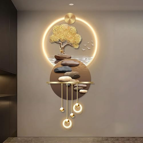 3D Relief LED Decorative Painting,Creative landscape modern home decor landscape wall sculpture,crystal porcelain wall art,3D Wall Art for Home Entrance Corridor Bedroom(M,157*70cm/61.8*27.5in)