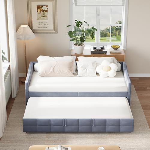 NSXSBUZ Schlafsofa 90 x 200 cm, Ausziehbett, mit Lattenrost, Zweisitzer-Schlafsofa, Tagesbett, Klappbett, mit Lattenrost, Samt (Grau 2, 90x200cm)