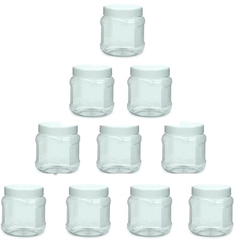 Pot plastique R-PET 500 ml transparent avec bouchon à vis blanc – Filetage 82 RTS – Pot alimentaire et cosmétique réutilisable – Vendu à l’unité ou par lot de 10 (10)