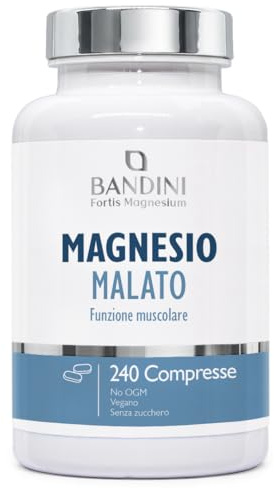 Bandini® Magnesio Malato – 240 Compresse ad Alto Dosaggio con 2000 mg per Dose Giornaliera – Formula ad Elevata Biodisponibilità – Metabolismo, Energia - Senza Additivi Indesiderati – 100% Vegan