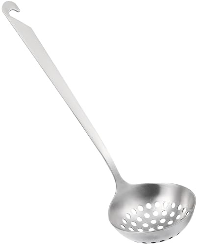 CIYODO Cucchiaio Scolapasta in Acciaio Inox 304 Gancio, Mestolo per Pentola Calda da Cucina, Manico lungo Foro per Scolatura, Utensile Riutilizzabile per Servire Zuppe e Noodles