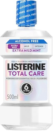 Listerine Total Care Extra Mild Taste (Alcohol Free) Antibacterial Mouthwash (500ml), Dye Free Formula & Soothing Fresh Mint Flavour with 6-in-1 Benefits