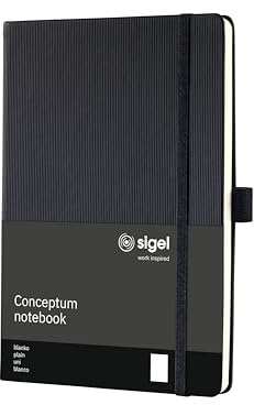 Sigel CO120 anteckningsbok, ca. A5, vanligt med linjerat guidearlakan, hårt omslutande, elastiskt fästelement, svart - koncept